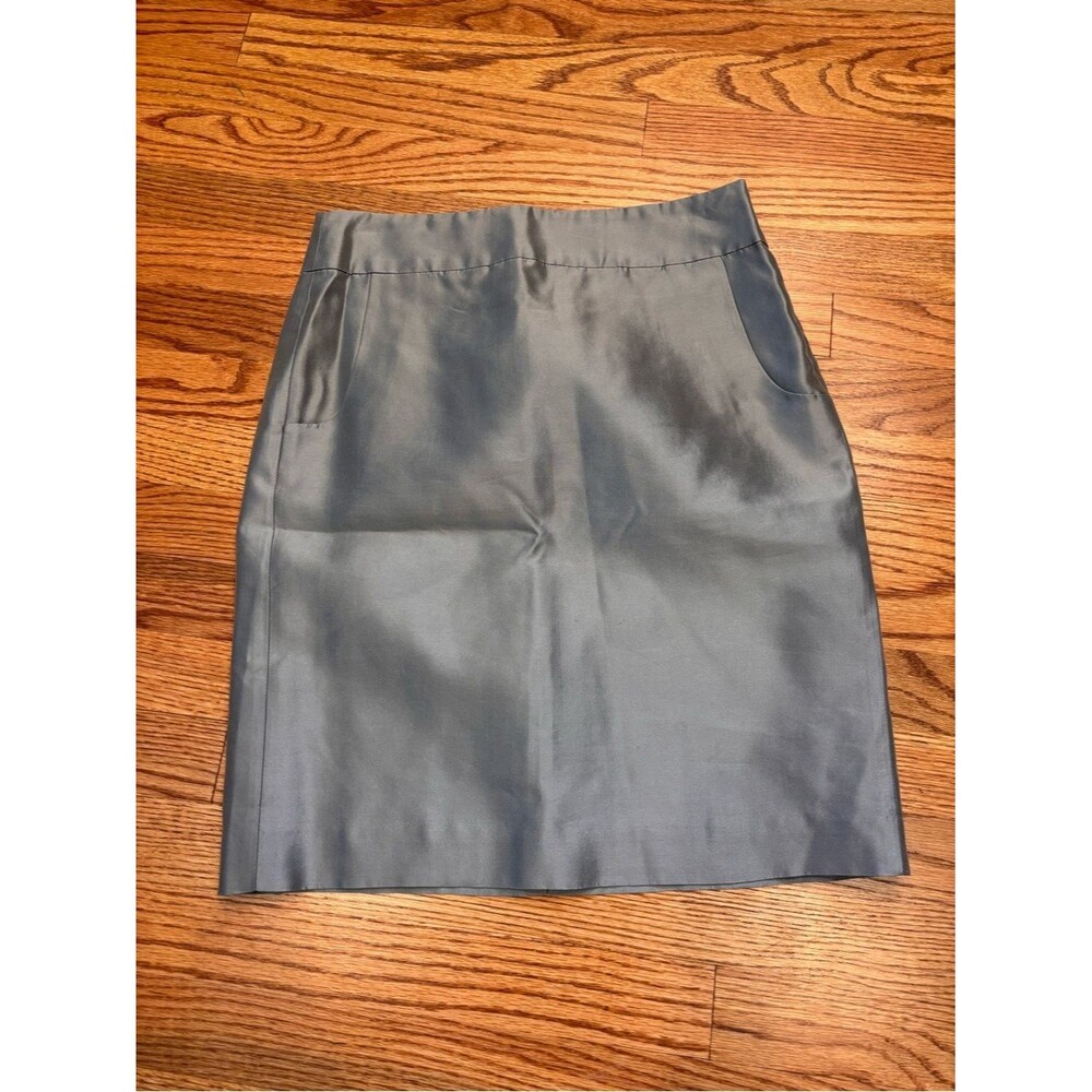 J.Crew 100% Silk Gray Pencil Skirt Size 4 Lined Side Zip Pockets Career Classic